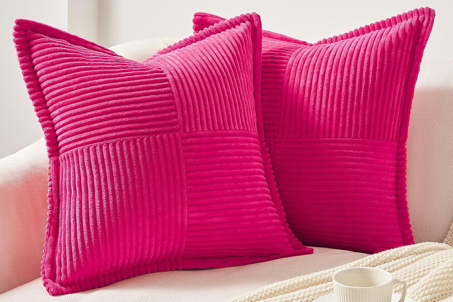 Corduroy Pillow Covers – Super Soft Boho Striped Throw Pillow Cases for Couch & Living Room