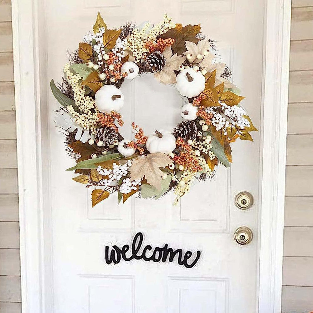 Autumn Maple Leaf & Pine Cone Wreath – Thanksgiving Seasonal Home Decoration