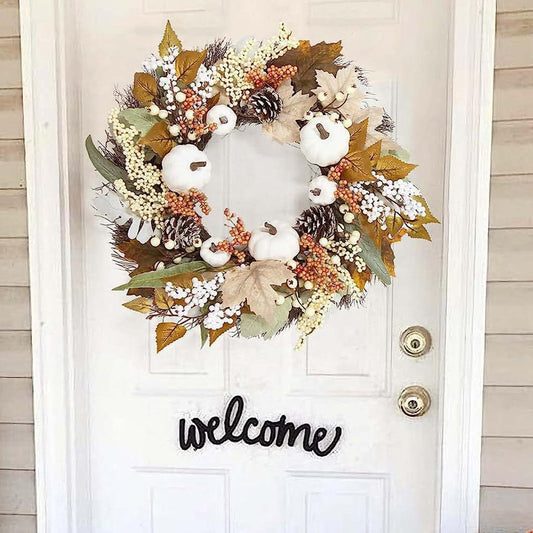 Autumn Maple Leaf & Pine Cone Wreath – Thanksgiving Seasonal Home Decoration