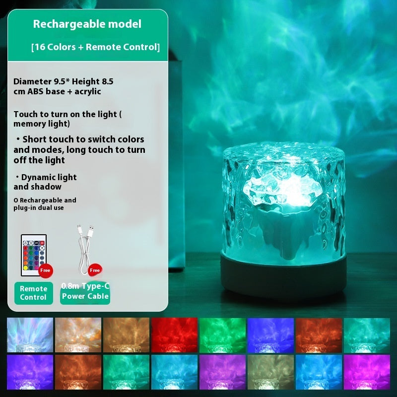 Modern Crystal Ripple Lamp – LED Night Light Projector for Bedroom Mood Lighting