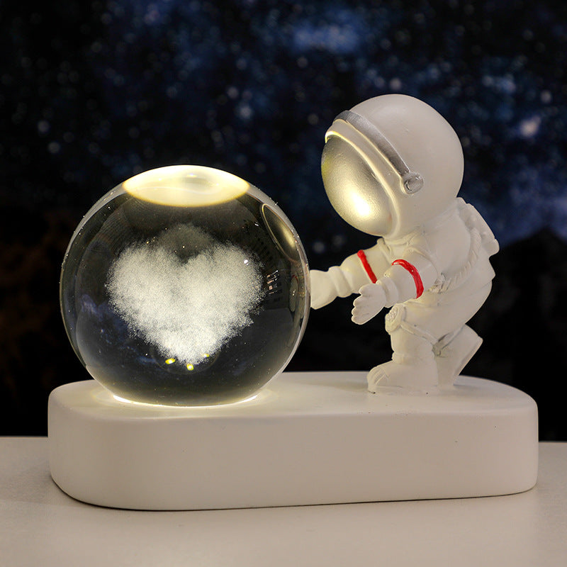 Glowing Planet Astronaut Night Lamp – Crystal Galaxy LED Bedside Light for Bedroom & Gifts