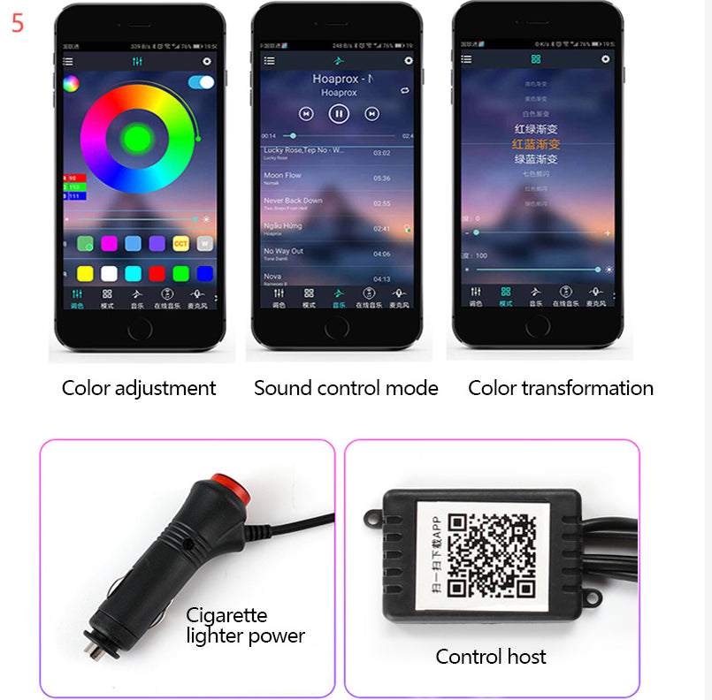 Car Fiber Optic Ambient Light Kit – RGB LED Interior Lights with App & Music Sync Control