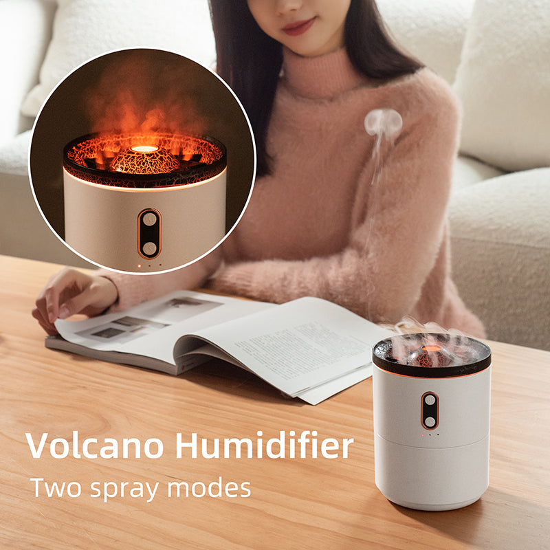 Portable Aromatherapy Diffuser Volcano Flame Humidifier with LED Night Light – Stress Relief Air Freshener