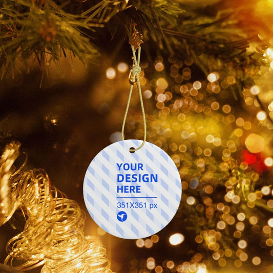 Holiday Christmas Ceramic Round Ornament | Home Decor Hanging Tree Decoration Piece
