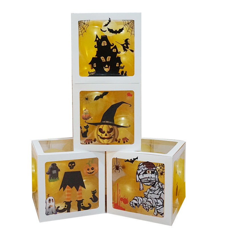 Halloween Balloon Box Set – Transparent Decor Boxes with Ghost & Pumpkin for Party Display