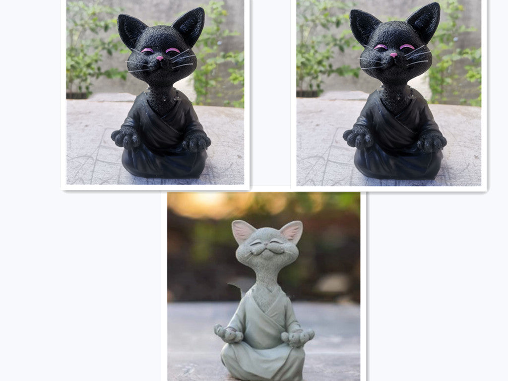 Whimsical Black Buddha Cat Figurine – Meditation Yoga Home Decor Ornament
