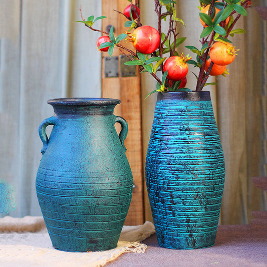 Rustic Ceramic Flower Vase – Vintage Home Decor with Dried Flowers for Living Room