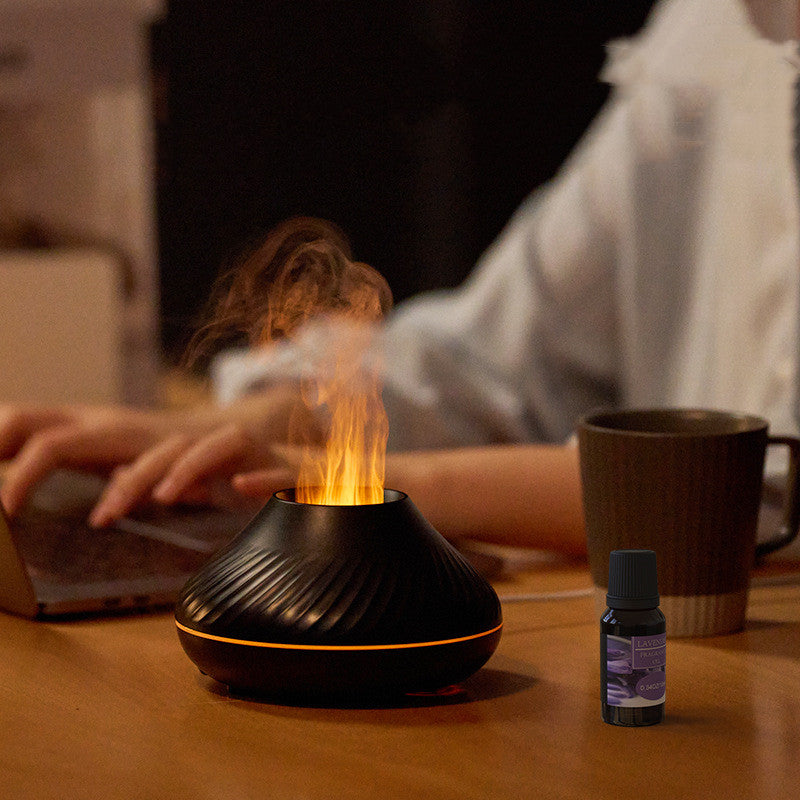 Volcanic Fire Mist Diffuser – USB Essential Oil Humidifier with Color LED Flame Night Light
