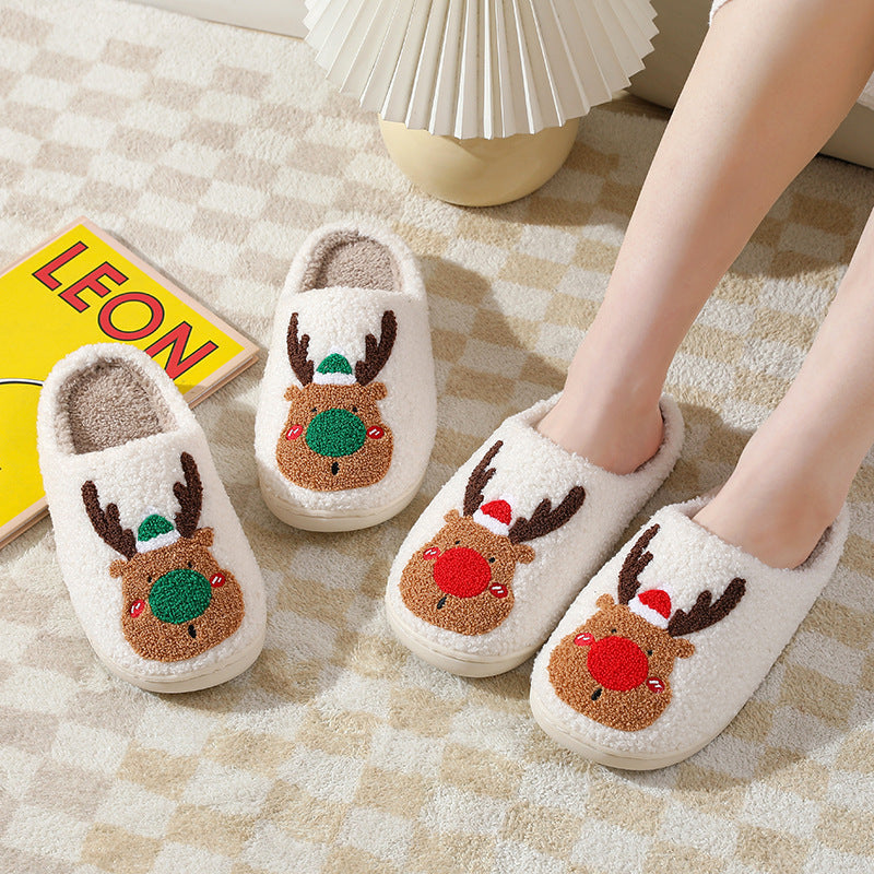 Cozy Elk Christmas Slippers – Soft Slip-On House Shoes for Winter