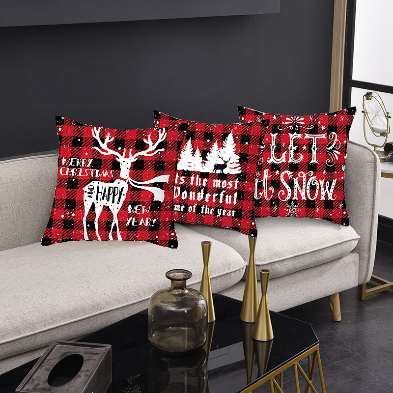 Christmas Decorative Cushion Cover Elk Santa Claus | Festive Sofa Pillow Xmas Home Decor