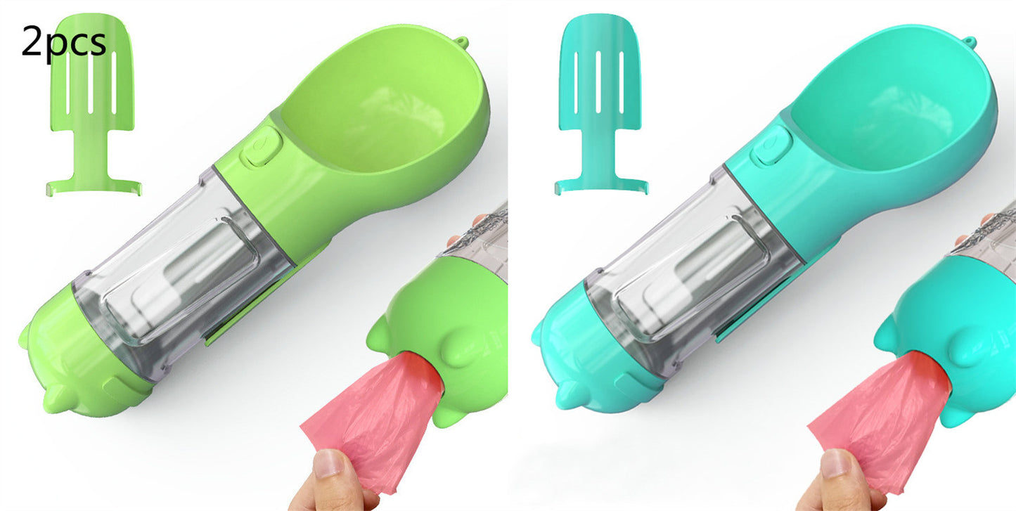 All-in-One Dog Travel Water Bottle – Portable Pet Water Dispenser with Food Bowl & Poop Bag Storage