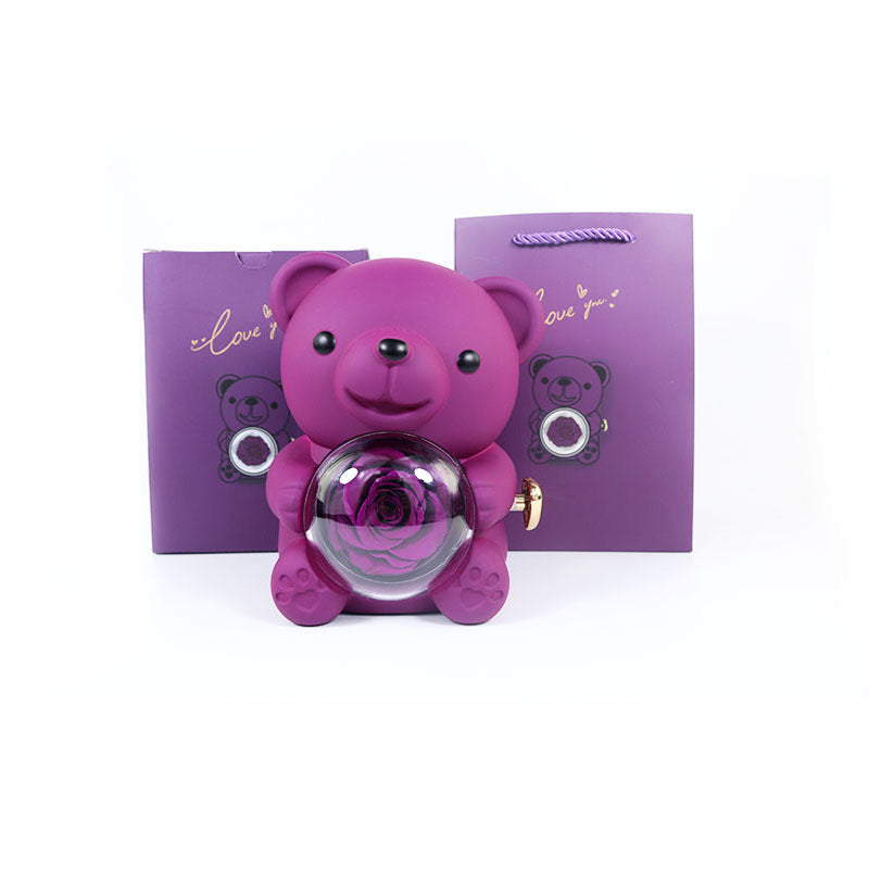 Eternal Flower Teddy Bear Jewelry Box – Romantic Gift for Girlfriend & Wife