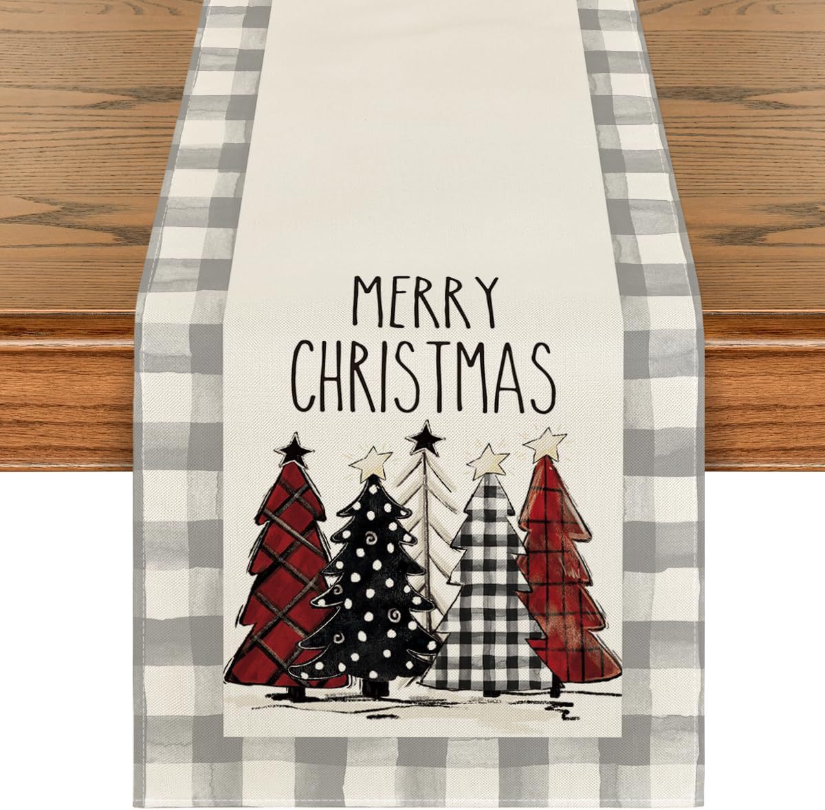 Christmas Tree Table Runner – Merry Xmas Holiday Dining Table Decor
