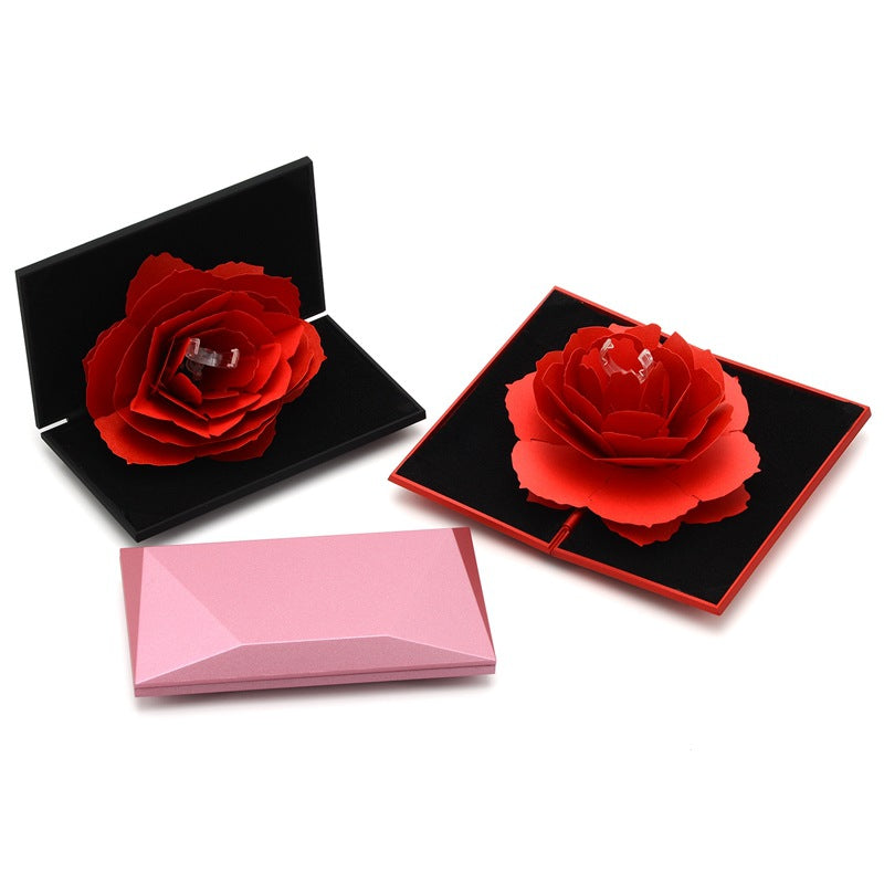 Proposal Ring Box Heart Shape – 3D Love Rose Rotating Gift Box for Her