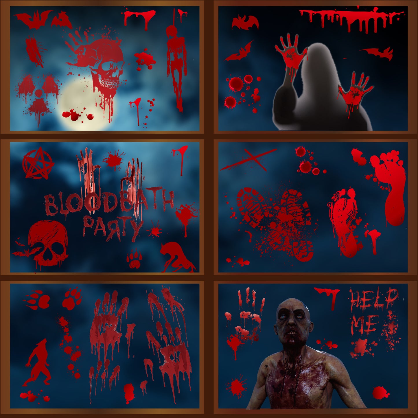 Horror Halloween Window Stickers Blood Splatter Handprint Decals – Scary Seasonal Home Decor
