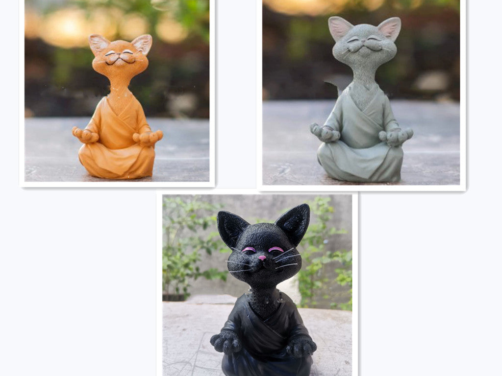 Whimsical Black Buddha Cat Figurine – Meditation Yoga Home Decor Ornament