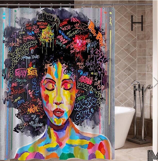 Modern Bathroom Shower Curtain with African Girl Hip Hop Graffiti Design