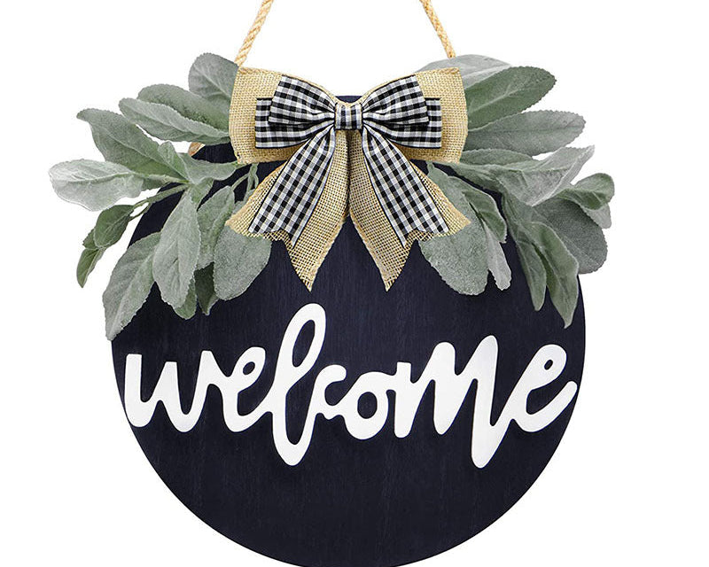 Rustic Farmhouse Welcome Wreath Sign – Front Porch Decor & Door Hanging for Home Entry