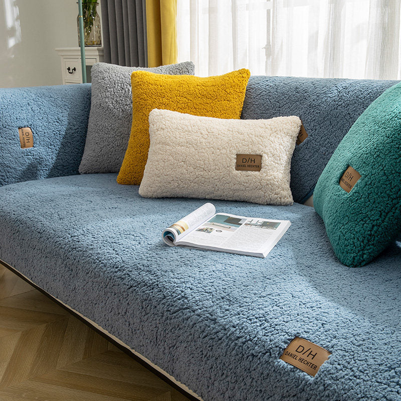Cozy Lamb Wool Sofa Towel Cover – Thick, Soft, Anti-Slip Couch Protection