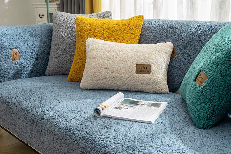 Cozy Lamb Wool Sofa Towel Cover – Thick, Soft, Anti-Slip Couch Protection
