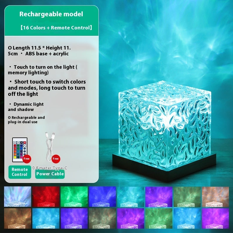 Modern Crystal Ripple Lamp – LED Night Light Projector for Bedroom Mood Lighting