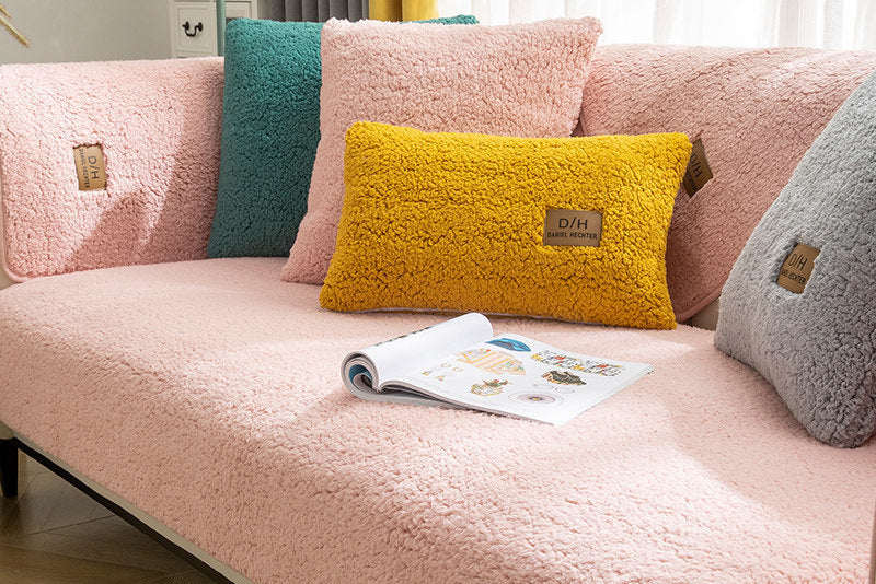 Cozy Lamb Wool Sofa Towel Cover – Thick, Soft, Anti-Slip Couch Protection