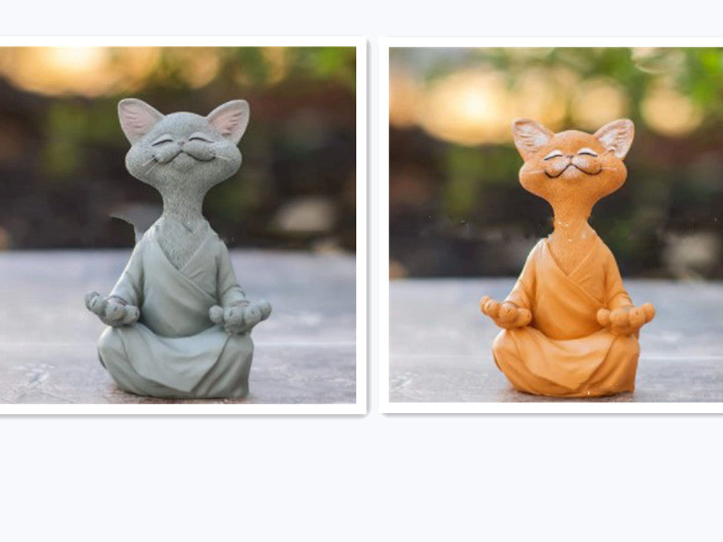 Whimsical Black Buddha Cat Figurine – Meditation Yoga Home Decor Ornament
