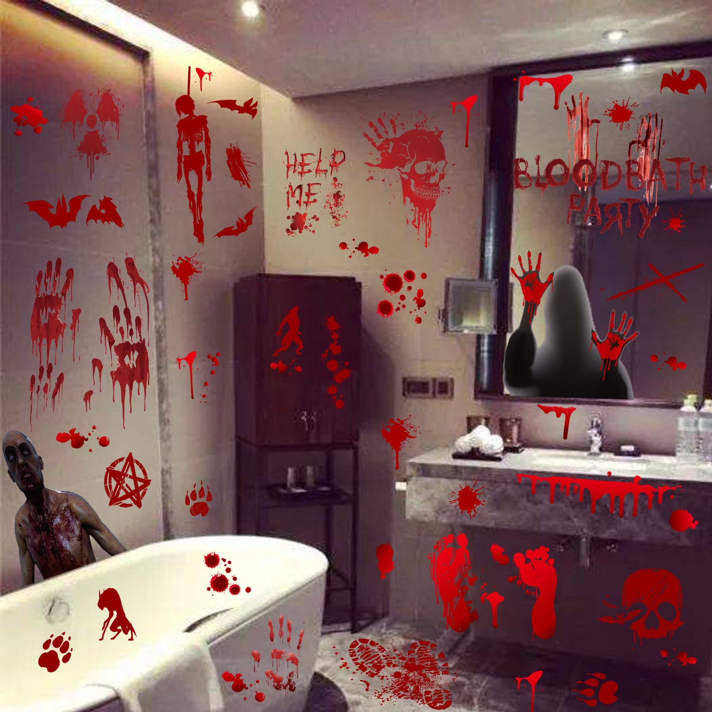 Horror Halloween Window Stickers Blood Splatter Handprint Decals – Scary Seasonal Home Decor