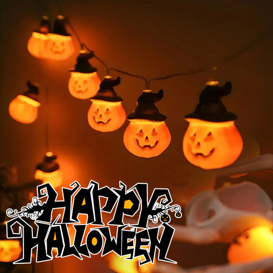 Halloween LED Light Chain – PVC Pumpkin & Ghost Outdoor/Indoor Decor
