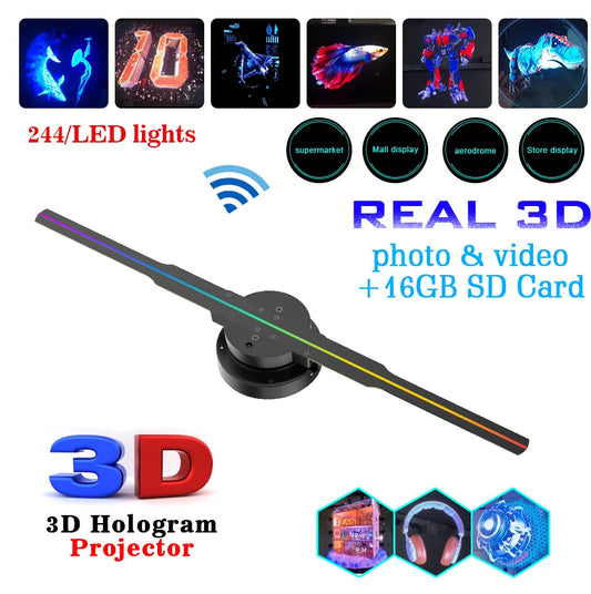 Holographic 3D LED Fan Projector – DIY Floating Display for Store, Party & Advertising
