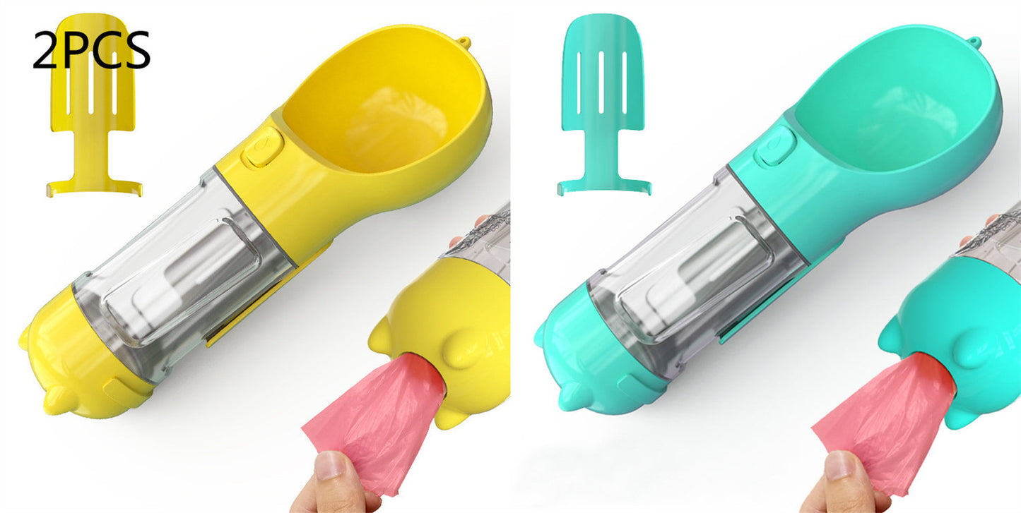 All-in-One Dog Travel Water Bottle – Portable Pet Water Dispenser with Food Bowl & Poop Bag Storage