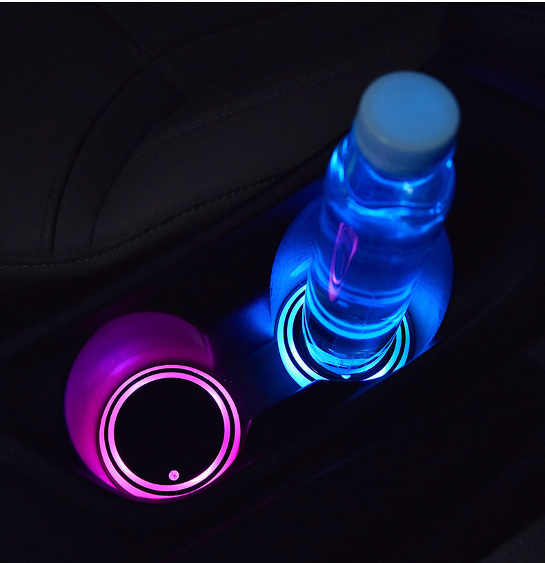 Colorful LED Car Cup Holder Light-Up Coaster – USB & Solar Charging, Non-Slip, Ambient Car Lighting