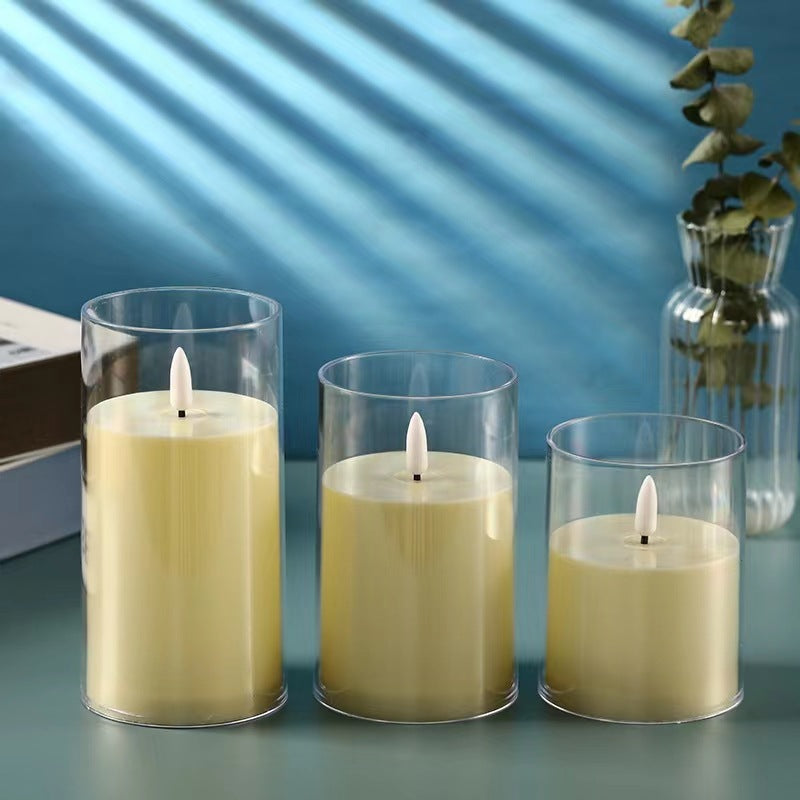 LED Simulation Candle Lamp – Glass Cup Ambient Light, Holiday Decoration