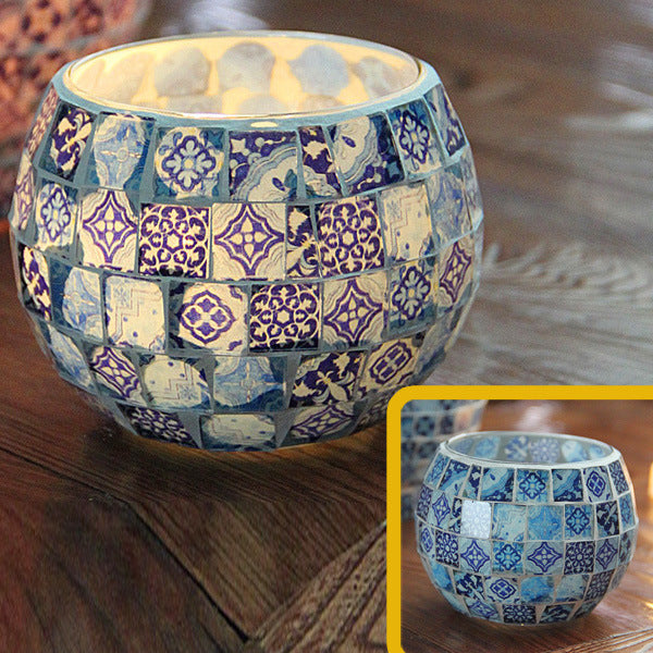 Colorful Mosaic Glass Candle Holder – Elegant Romantic Lighting for Home & Events