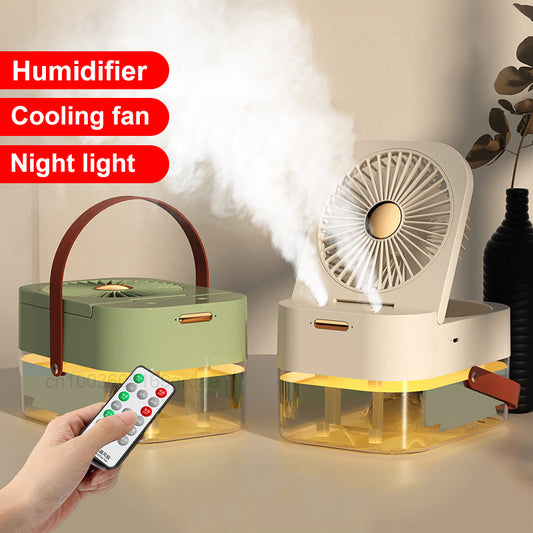 USB Air Cooler & Humidifier – Mini Portable Fan with Night Light