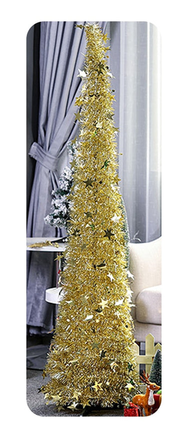 Pop Up Christmas Tree Collapsible Tinsel Tree with Stand – Space Saving Holiday Decor