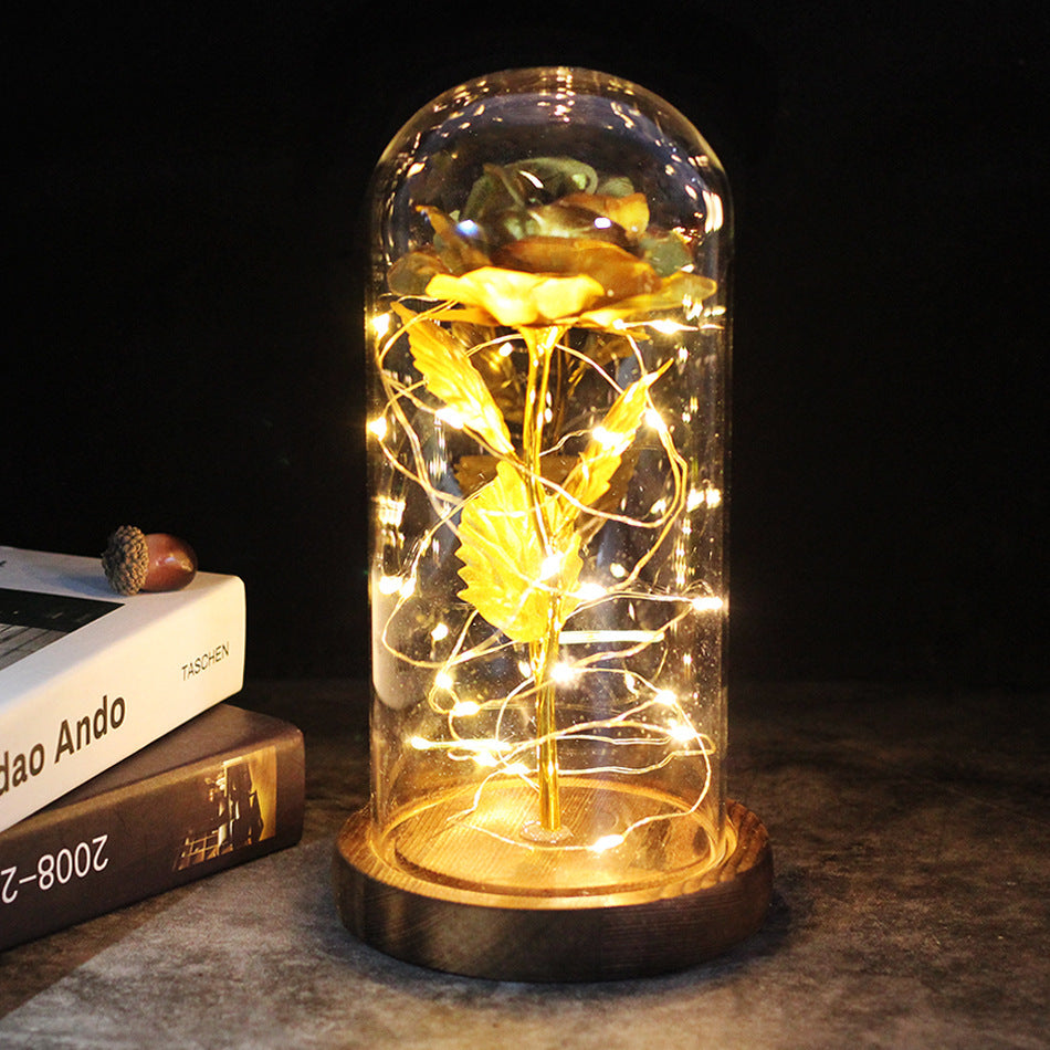 Glass Rose Lamp LED Night Light – Romantic Flower Table Lamp for Bedroom Home Decor