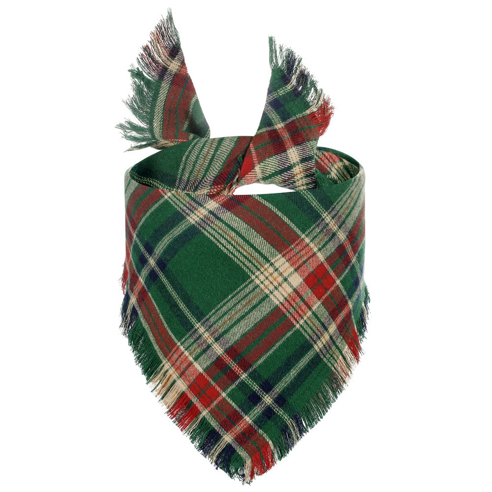 Thanksgiving Dog Bandana with Tassels – Stylish Plaid Fall Pet Scarf for Dogs