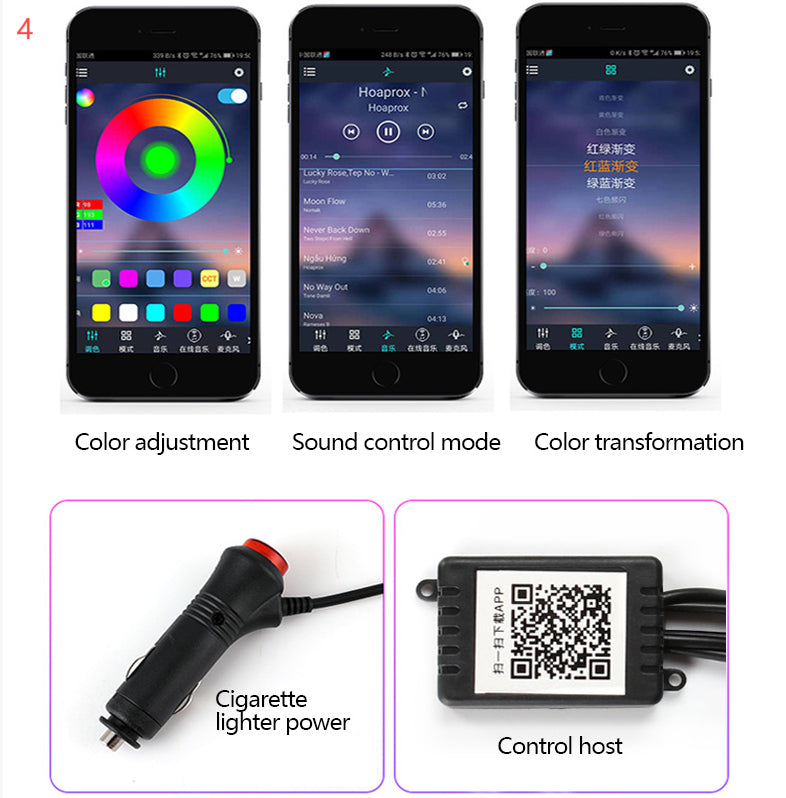 Car Fiber Optic Ambient Light Kit – RGB LED Interior Lights with App & Music Sync Control