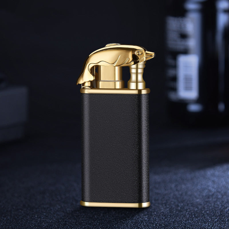 Windproof Jet Flame Torch Lighter – Creative Dolphin Dragon Tiger Double Fire Metal Refillable Lighter