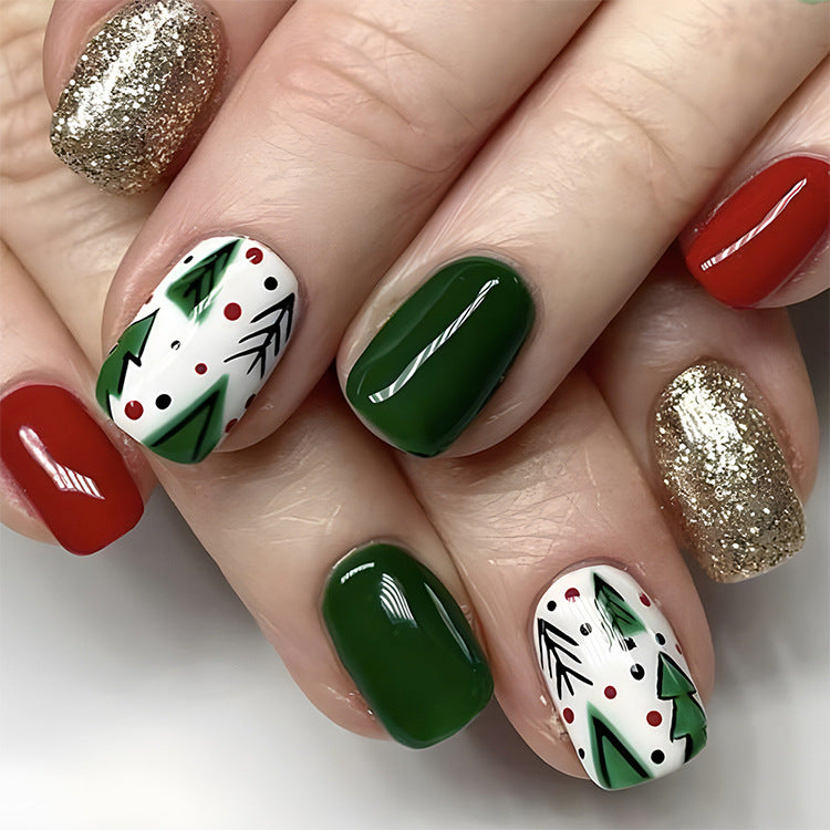 Luxury Christmas Press On Nails 24 pcs Set – Festive Snowflake Fake Nails