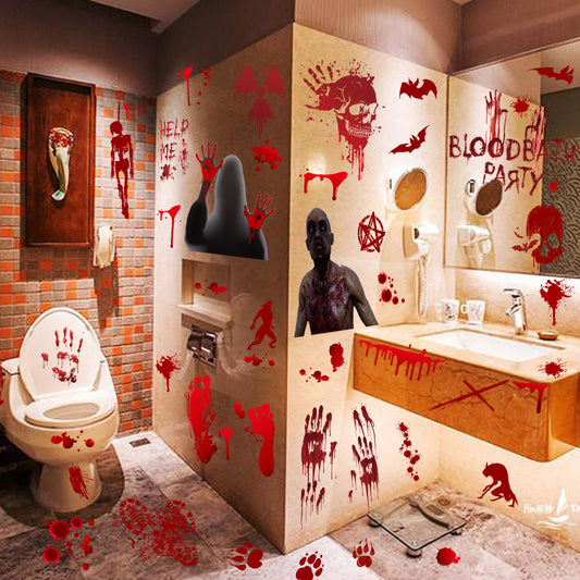Horror Halloween Window Stickers Blood Splatter Handprint Decals – Scary Seasonal Home Decor