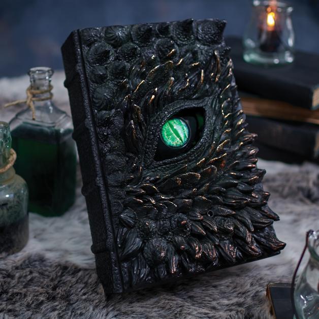 Halloween Dragon Book Sculpture – Realistic Fantasy Decor for Home & Room Styling