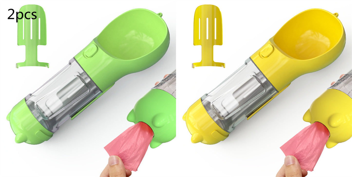 All-in-One Dog Travel Water Bottle – Portable Pet Water Dispenser with Food Bowl & Poop Bag Storage