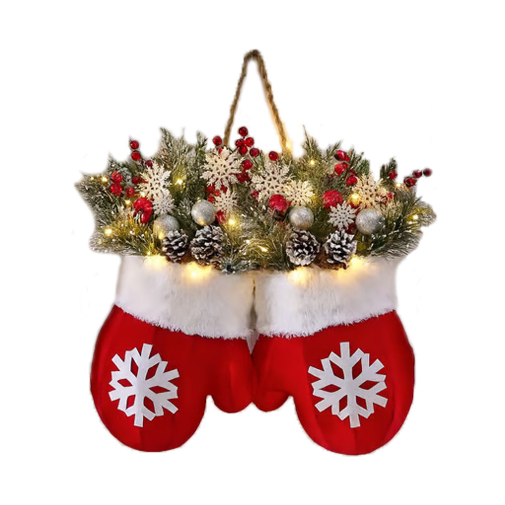 Creative Christmas Wreath Door Sign – Glove Shaped Garland Window Hanging Decoration