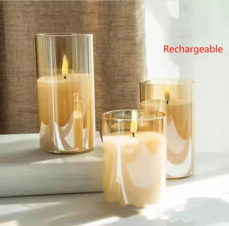 Electroplated Glass LED Candles – Rechargeable Flameless Lights for Elegant Decor