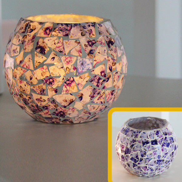 Colorful Mosaic Glass Candle Holder – Elegant Romantic Lighting for Home & Events
