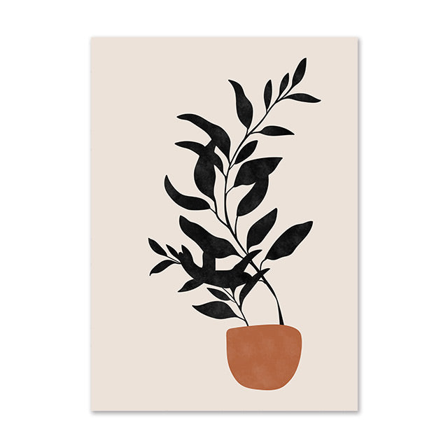 Minimalist Abstract Girl Leaf Painting – Nordic Line Art Wall Poster Decor