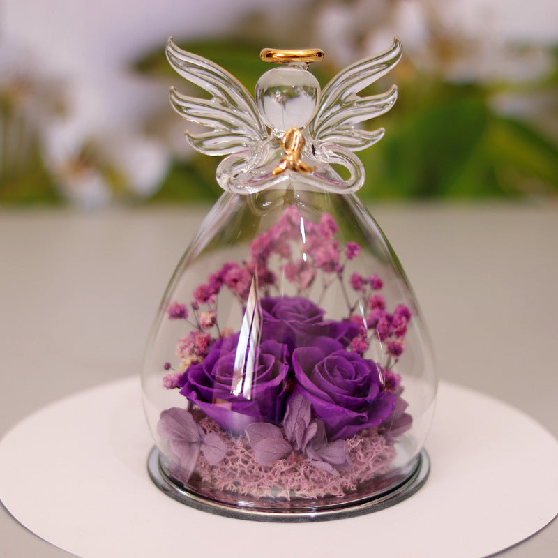 Eternal Rose in Angel Glass Dome for Lasting Love