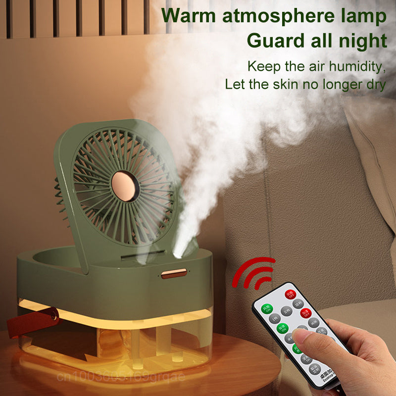 USB Air Cooler & Humidifier – Mini Portable Fan with Night Light